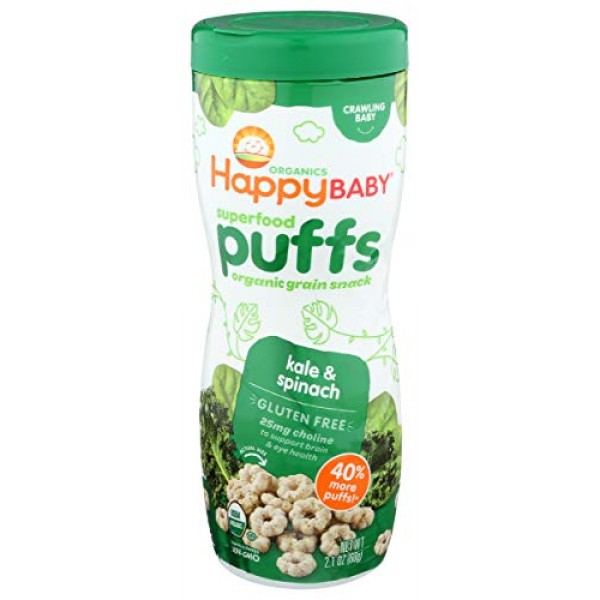 Happy Baby Organic Superfood Puffs, Kale & Spinach, 2.1 Ounce