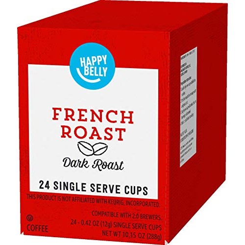 Amazon Brand - 24 Ct. Happy Belly Dark Roast Coffee Pods, French