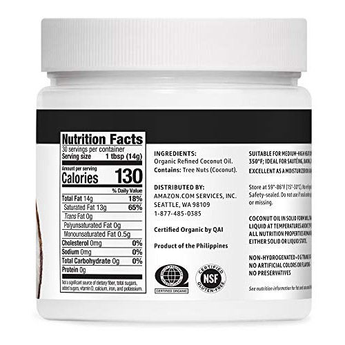 Amazon Brand - Happy Belly Organic Refined Coconut Oil, 30 Fl Oz