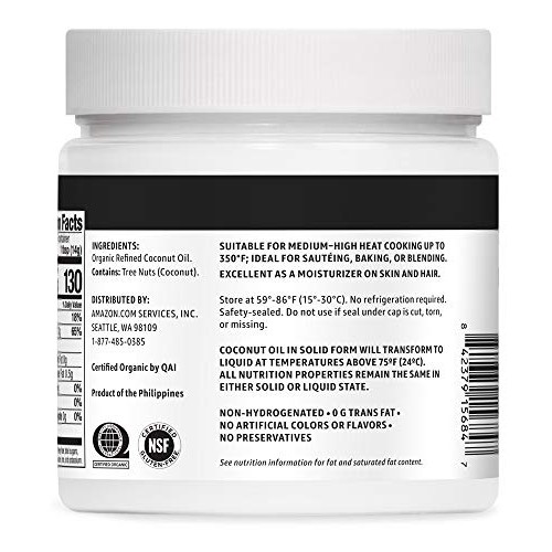 Amazon Brand - Happy Belly Organic Refined Coconut Oil, 30 Fl Oz