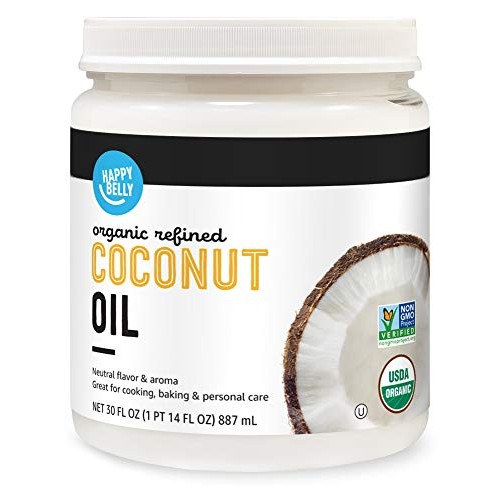 Amazon Brand - Happy Belly Organic Refined Coconut Oil, 30 Fl Oz
