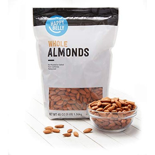 Amazon Brand - Happy Belly Whole Raw Almonds, 48 Ounce