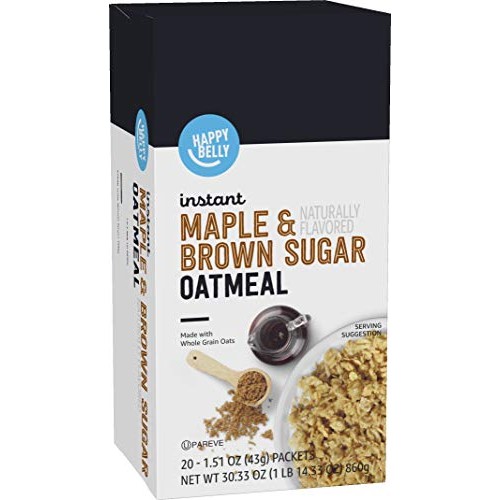 Amazon Brand - Happy Belly Instant Oatmeal, Maple And Brown Suga