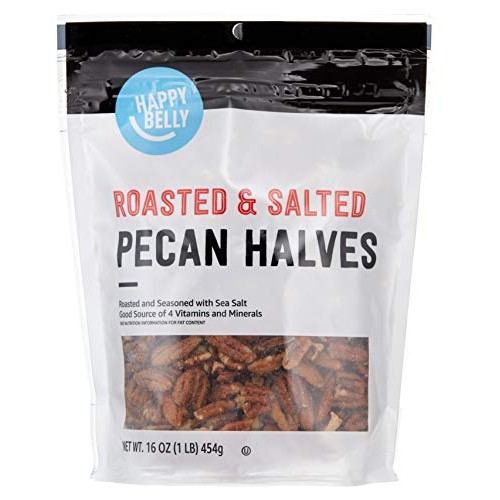 Amazon Brand - Happy Belly Roasted And Salted Pecan Halves, 16 O