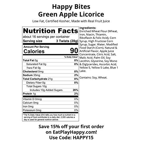 Happy Bites Green Apple Licorice Twists - Certified Kosher - Gou