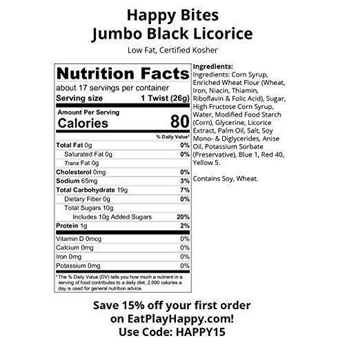 Happy Bites Jumbo Black Licorice Twists - Certified Kosher - Gou