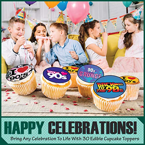 30 X Edible Cupcake Toppers Themed Of 90S Party Collection Of Ed