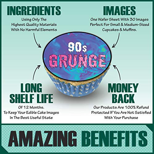 30 X Edible Cupcake Toppers Themed Of 90S Party Collection Of Ed