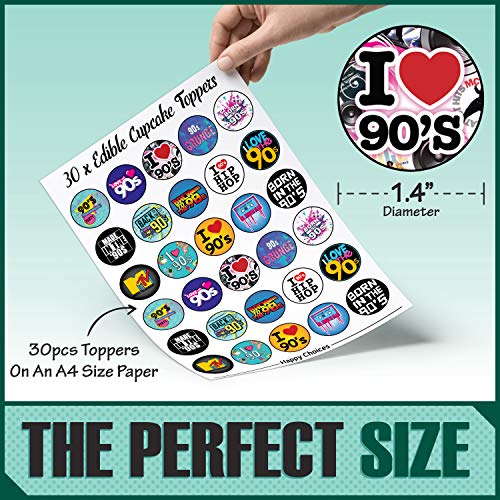 30 X Edible Cupcake Toppers Themed Of 90S Party Collection Of Ed