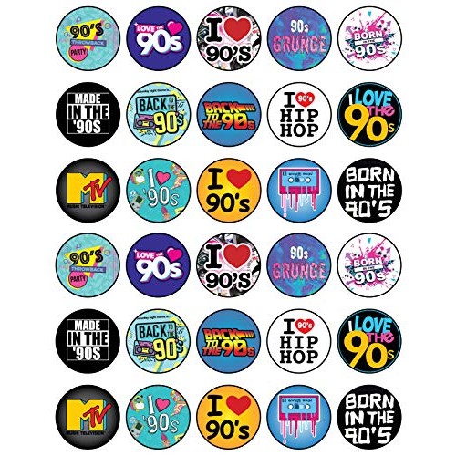 30 X Edible Cupcake Toppers Themed Of 90S Party Collection Of Ed