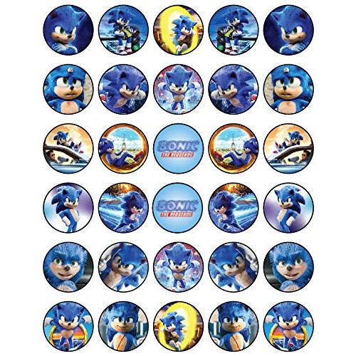 30 X Edible Cupcake Toppers Themed Of Sonic New Movie Collection