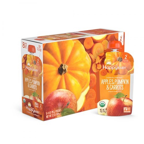 Happy Baby Organic Clearly Crafted Stage 2 Baby Food Apples, Pum
