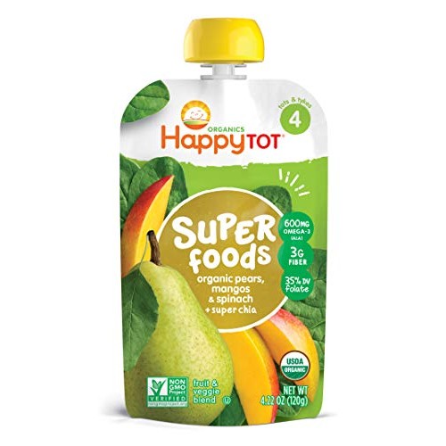 Happy Tot Organic Stage 4 Super Foods, Pears, Mangos And Spinach