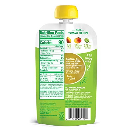 Happy Tot Organic Stage 4 Super Foods, Pears, Mangos And Spinach