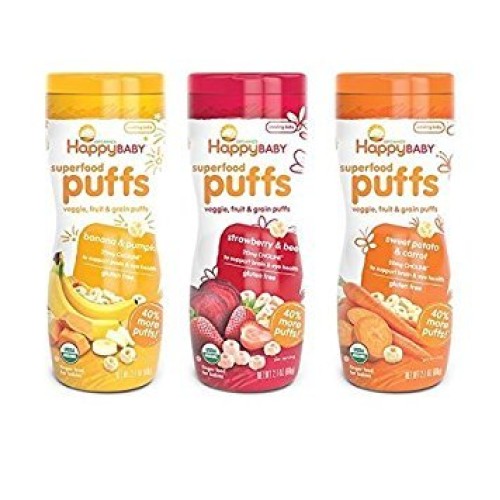 Happy Baby Organic Puffs 2.1 Oz Mixed 3 Pack 1 Strawberry, 1 Ba