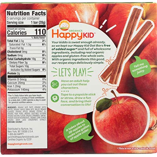 Happykid Organic Apple &Amp; Cinnamon Fruit &Amp; Oat Bar 5 Count, 4.95 Oz