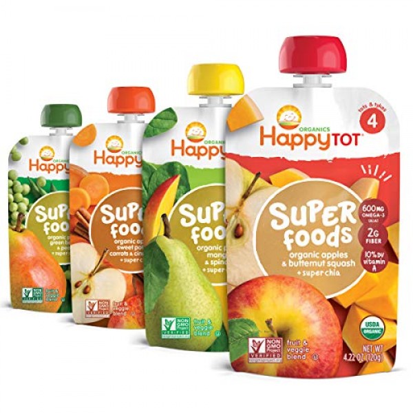 Happy Tot Organic Stage 4 Super Foods Variety Pack, 4.22 Ounce P...