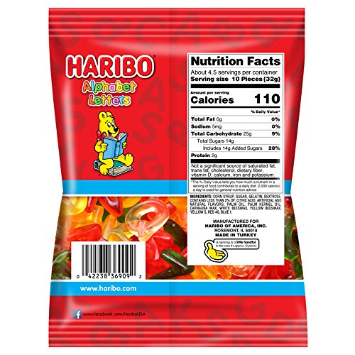 Haribo Gummi Candy, Alphabet Letters, 5 Oz. Bag Pack Of 12