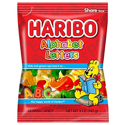 Haribo Gummi Candy, Alphabet Letters, 5 Oz. Bag Pack Of 12