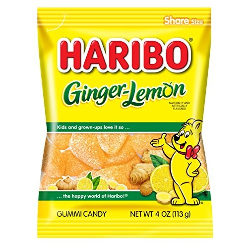 Haribo Gummi Candy, Ginger-Lemon, 4 Oz. Bag Pack Of 12