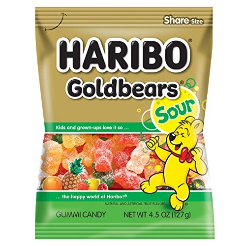 Haribo Gummi Candy, Goldbears Gummi Candy, Sour, 4.5 Oz. Bag Pa