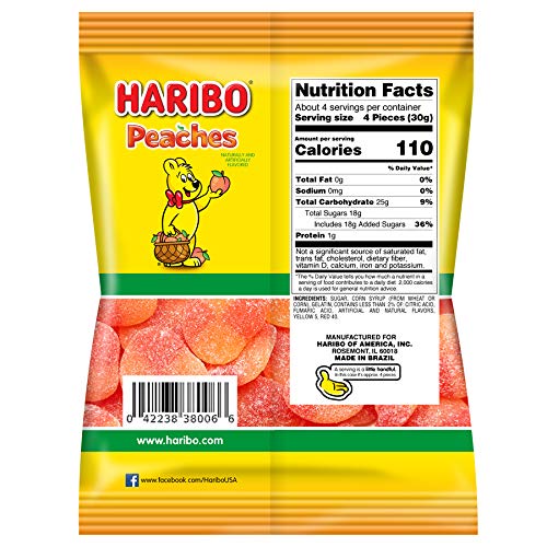 Haribo Gummi Candy, Peaches, 4 Ounce Pack Of 12