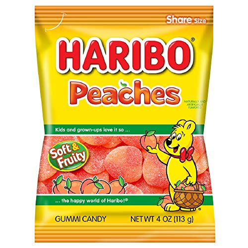Haribo Gummi Candy, Peaches, 4 Ounce Pack Of 12