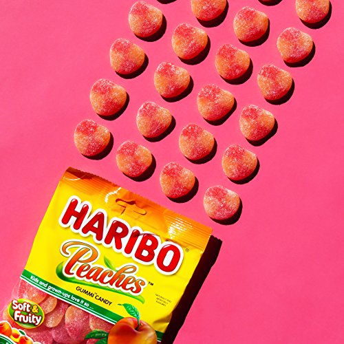 Haribo Gummi Candy, Peaches, 5 Oz. Bag Pack Of 12