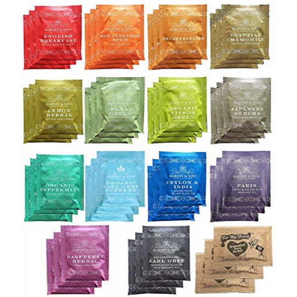 Harney & Sons Assorted Tea Bag Sampler 42 Count With Honey Cryst...