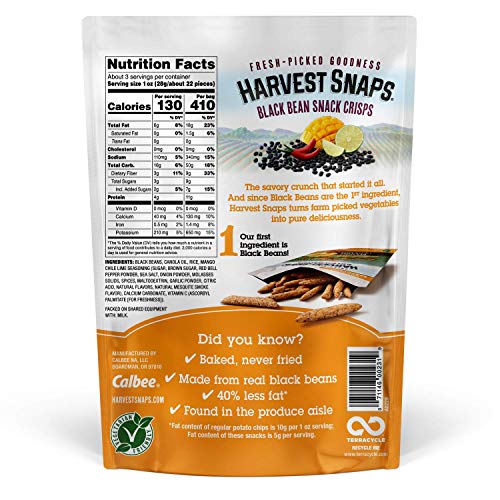 Harvest Snaps Black Bean Snack Crisps Mango Chile Lime, 3.0 Oz