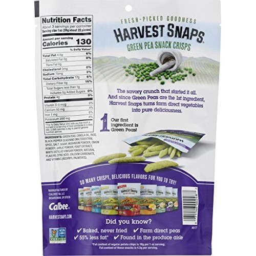 Harvest Snaps Green Pea Snack Crisps, Black Pepper, Deliciously