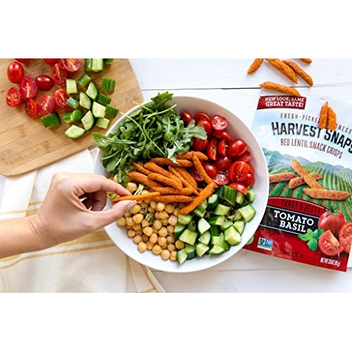 Harvest Snaps Red Lentil Snack Crisps Tomato Basil, 3.0 Oz Pack