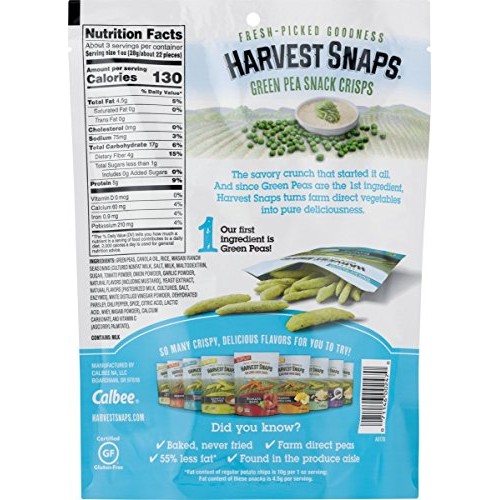 Harvest Snaps Wasabi Ranch Green Pea Snack Crisps, GlutenFree,