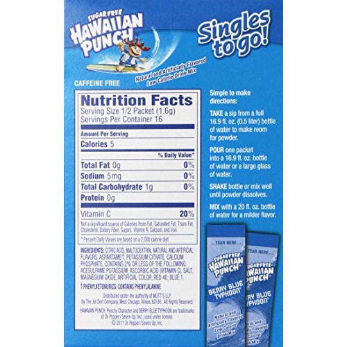 Hawaiian Punch - Sugar Free Variety Berry Blue Typhoon Pack Of 4