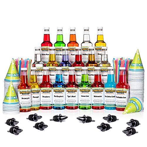 Hawaiian Shaved Ice Syrup 20 Pack With Accessories, 16 Fluid Oun