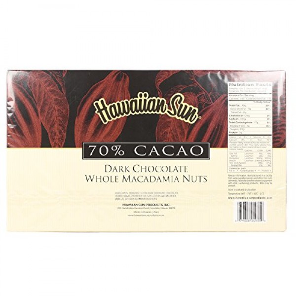Hawaiian Sun 70% Cacao Dark Chocolate Whole Macadamia Nuts - 5 Oz