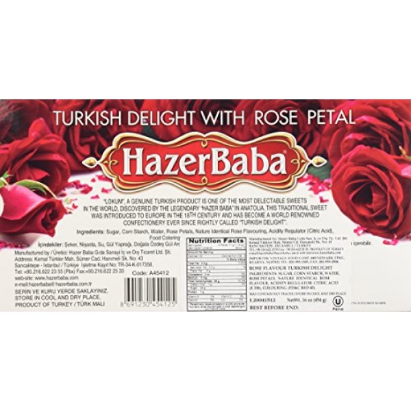 Hazer Baba Turkish Delight With Rose, 16 Oz