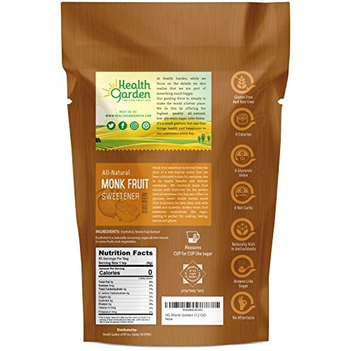 Health Garden Monk Fruit Sweetener, Golden- Non Gmo - Gluten Fre
