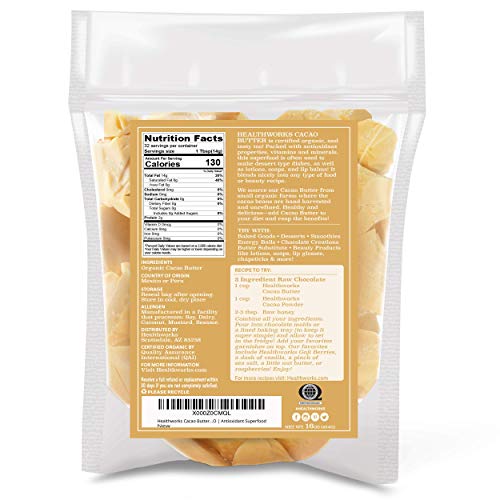 Healthworks Cacao Butter 16 Ounces / 1 Pound Organic | Unrefin