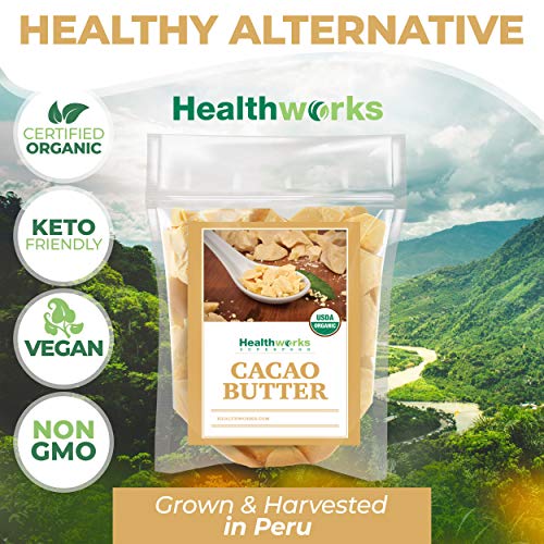 Healthworks Cacao Butter 16 Ounces / 1 Pound Organic | Unrefin