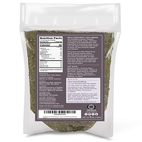Healthworks Chia Seeds Organic Raw 48 Ounces / 3 Pounds | Cert