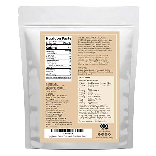 Healthworks Coconut Flour Unrefined Raw Organic 64 Ounces / 4 P