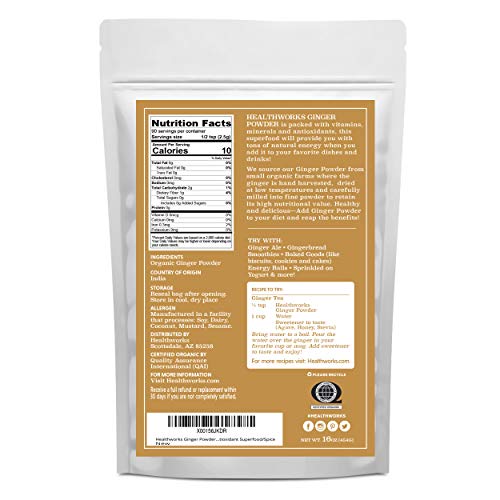 Healthworks Ginger Powder 16 Ounces / 1 Pound | Ground | Raw |