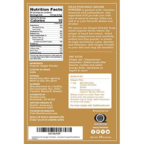 Healthworks Ginger Powder 16 Ounces / 1 Pound | Ground | Raw |