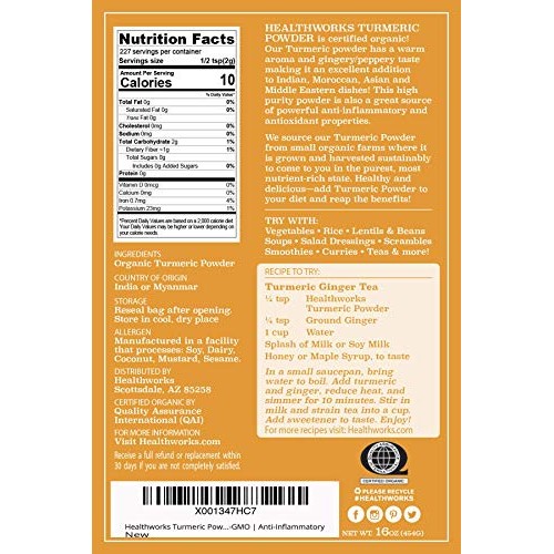 Healthworks Turmeric Powder 16 Ounces / 1 Pound | Ground Raw O