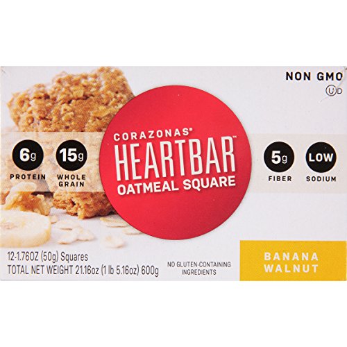 Corazonas Heartbar Oatmeal Square, Banana Walnut, 1.76 Ounce, 12