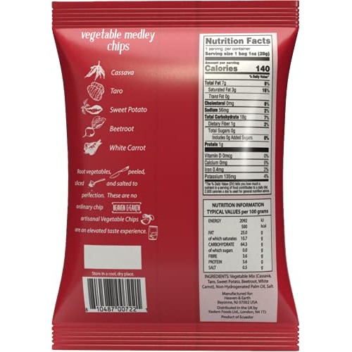 Heaven & Earth Veggie Chips, Root Vegetable Medley Chips 1oz 6 ...
