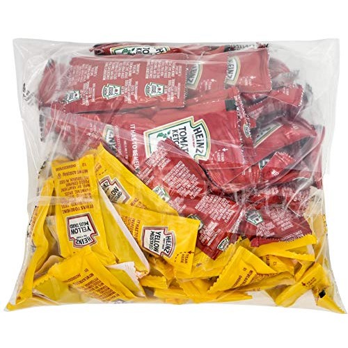 Heinz Condiment Packets Ketchup And Mustard 100 Total; 50 Each