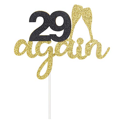 29 Again Cake Topper With Champagne Glass, Happy 30Th Birthday,