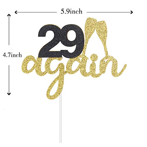 29 Again Cake Topper With Champagne Glass, Happy 30Th Birthday,